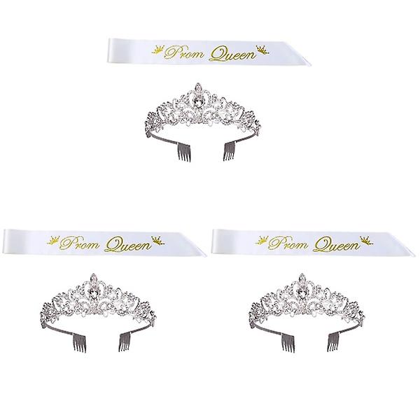 3st examensfestdekorationer Bal Queen Axelrem Pannband Set (vit)3st160x9,5x0,1cm 3pcs 160x9.5x0.1cm