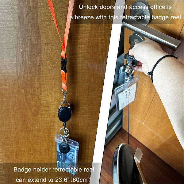 2 stk. Skalerbar badge-rulle, der bruges til badgeholder, kraftig sammenrullelig nøglering, robust ABS-skal, med rustfrit stålfjeder