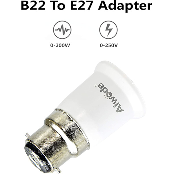 B22 till E27 Sockelomvandlare, Sockeladapter för LED-lampor och halogenlampor, Max Effekt 200W, 0~250V, 120 Grader Värmebeständig, 5-pack.