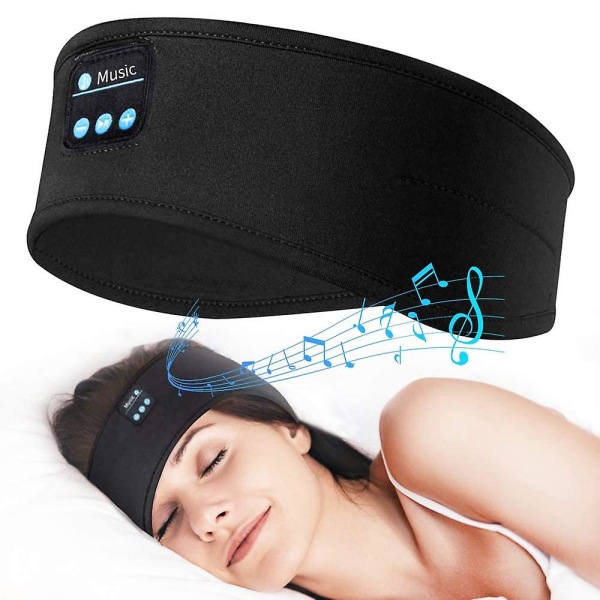 Sömnhörlurar Bluetooth huvudband, Trådlöst huvudband Hörlurar Headset med tunna högtalare, sömnhörlurar, sovhörlurar för träning RunBlack Black