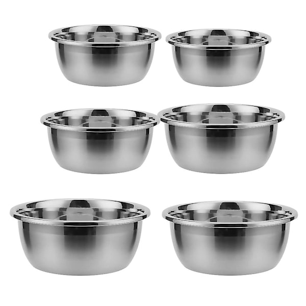 6 stk. Rustfrit Stål Store Blandeskåle Multifunktionelle Hårdt Brugbare Skridsikre Suppeskåle Æg Blandingsmadbeholder (blandet Størrelse)Sølv 6 stk Silver 6 pcs