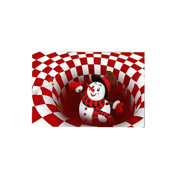 Julmatta 3D Illusion Halvrund Matt Anti-halk Golvmatta Sängbord Matta För Sovrum Vardagsrum Barn 80X120cm Röd Snögubbe Red Snowman 80X120cm