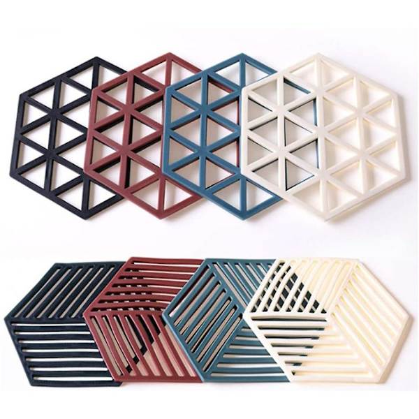Silikon Trivetmåtter og Varmepuder 8 stk. Hexagon, Varmebestandig Multifunktionelt Køkkenredskab til Skålmåtter, Tallerkenmåtter, Bordmåtter og Drikkeunderlag