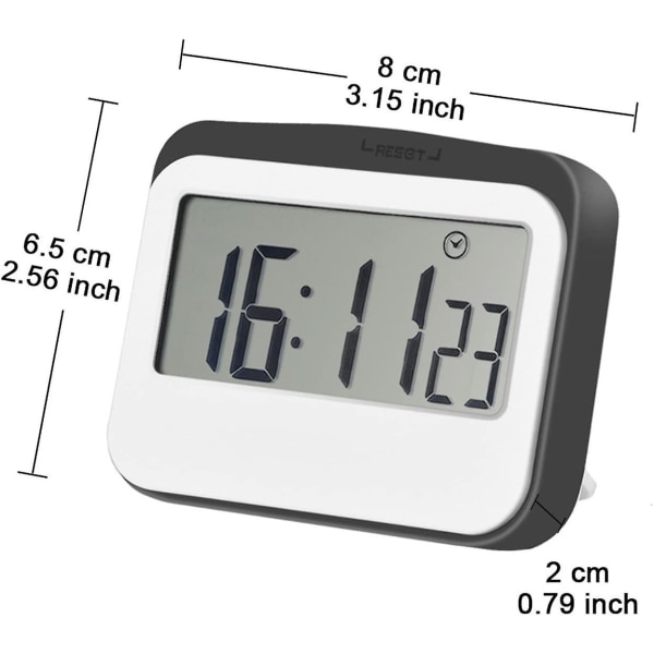 Magnetisk digital 24-timers kjøkkentimer/klokke med stor skjerm (1 stk, grå)