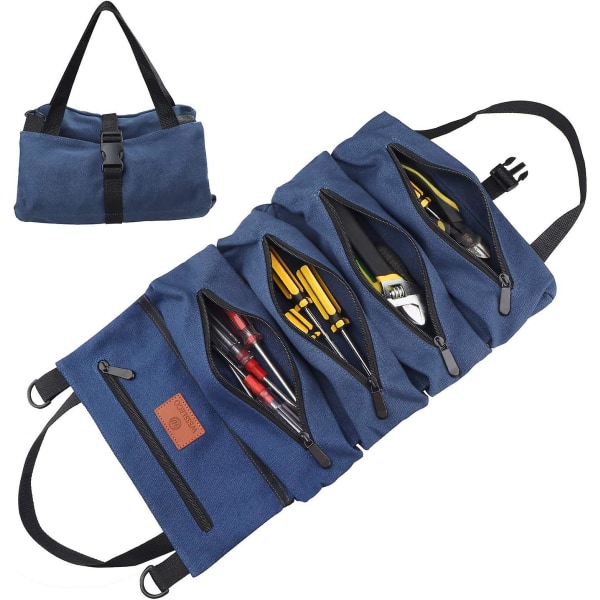 Roll Up Wrench Tool Bag - Canvas - Blå