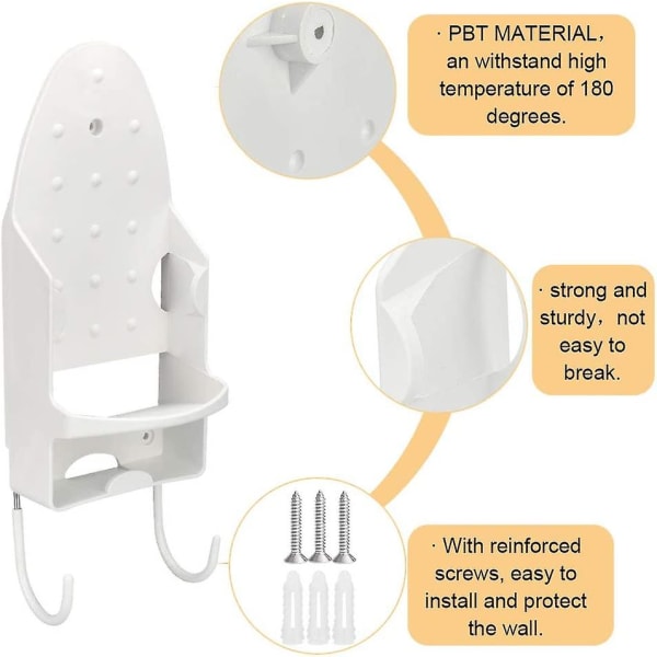 Vægmonteret Strygebræt med 2 PBT-kroge - 13,3 x 29,4 cm