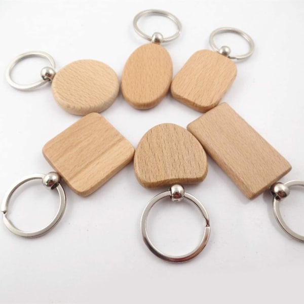 Tyhjät puiset avaimenperän avaimenperät ja halkaistu sormus Puutarvikkeet Tee itse lahjat (6 kpl, puun väri)