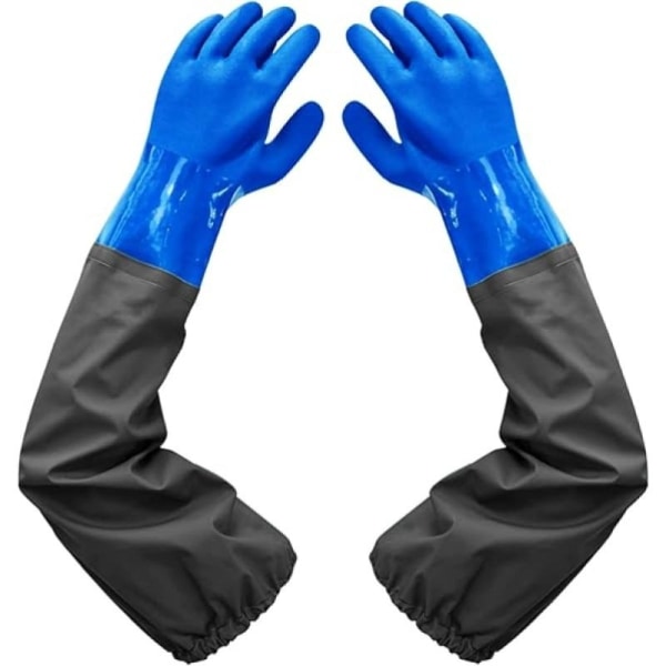 Lange gummihandsker Albuelængde Kemikalieresistente handsker med bomuldsfor Vandtætte handsker, store
