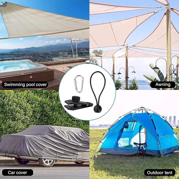 Tarpklämma, Bungee-snöre och Karabineruppsättning för Vindtätt Tält, Bil, Pool och Båtskydd - 31 Delar