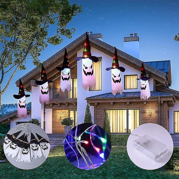Halloween Dekorationer, 11,5 Fod Farverige LED Spøgelses Halloween Lysstreng, Gysende Halloween Dekoration