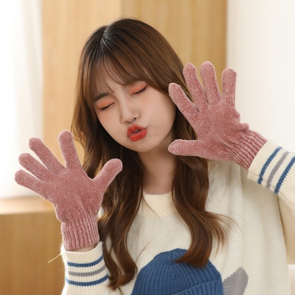 Enfärgade chenillehandskar för koreanska stickade mjuka, varma och kyla resistenta handskar för kvinnor