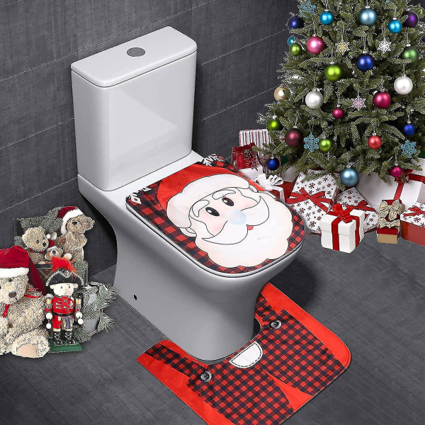 Toalettset Juldekorationer Tomte Toalettlock Badrumsdekorationer Tomten Badmatta Toalett Jul Nyhet Lock Golvmatta Toalettkudde Ch