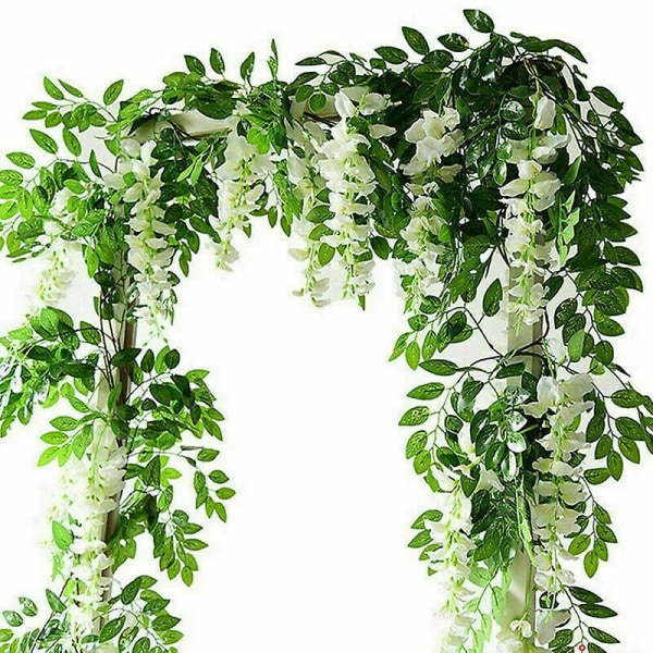 2x7ft Kunstig Wisteria Vine Falsk Plante Løv Hængende Blomst Hjem Decorhvid white