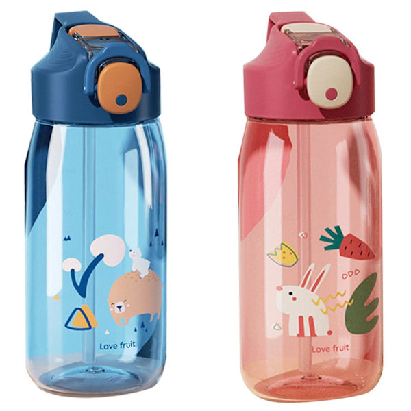 2 st 550 ml Vattenflaska med Sugrör Läckagesäker Kompatibel med Barn, BPA-fri Hållbar Plast Dricksflaska, Blå
