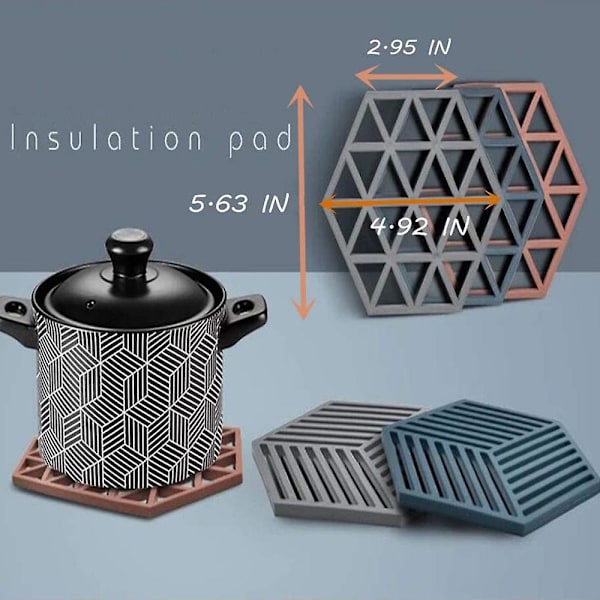 Silikon Trivetmåtter og Varmepuder 8 stk. Hexagon, Varmebestandig Multifunktionelt Køkkenredskab til Skålmåtter, Tallerkenmåtter, Bordmåtter og Drikkeunderlag