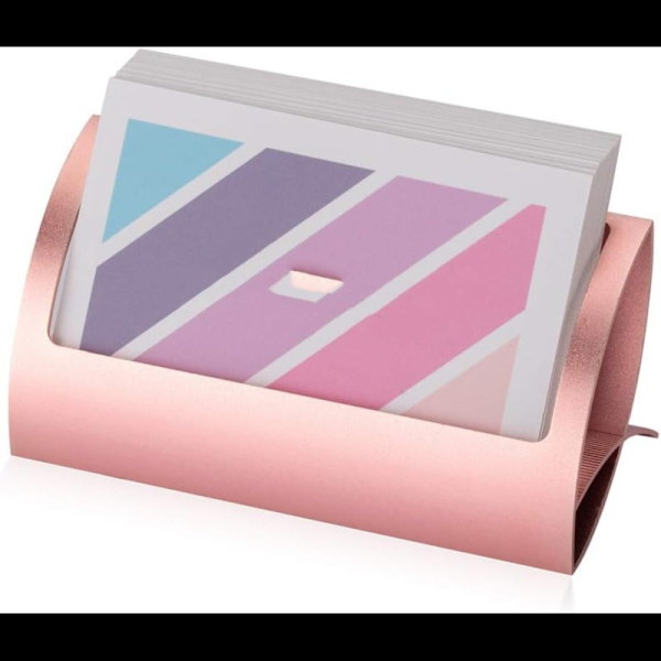 5 stk. Metal Visitkort Holder til Skrivebord, Moderne Aluminium Visitkort Display Holder Stativ, Skrivebord Navnekort Stativ (Rosenguld)