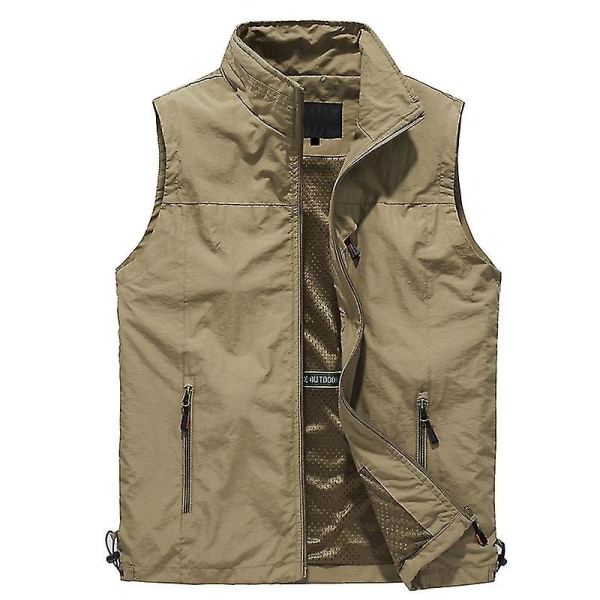 Menn Utendørs Vest Mesh Pustende Vest Fritids Sport Fiske Vest 4XL Solid Khaki solid  Khaki 4XL