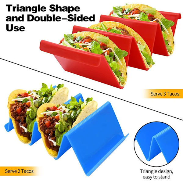 Seisovat Taco-telineet, Värikäs Tarjotin ja Premium-palveluteline Pehmeille tai Koville Taco-kuorille, Astianpesukone- ja Mikroaaltouuni-kestävä, Monivärinen