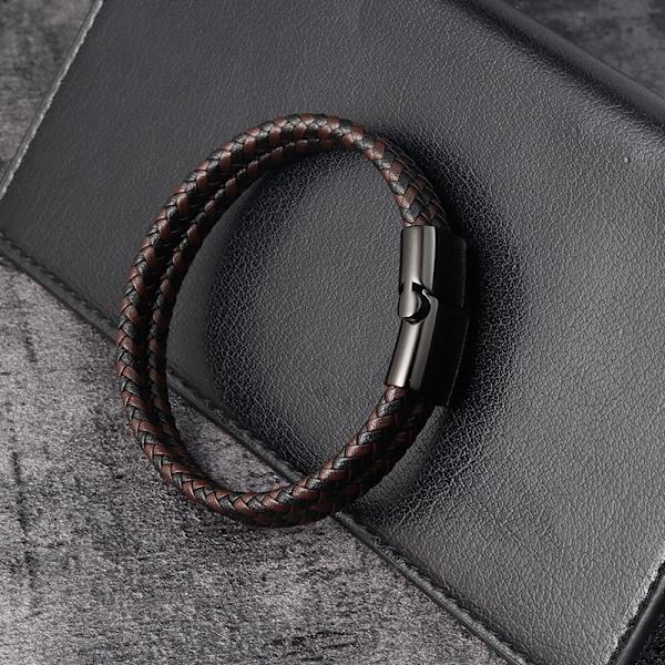 Herrarmband i flätad läder, brunt och svart läderarmband för män