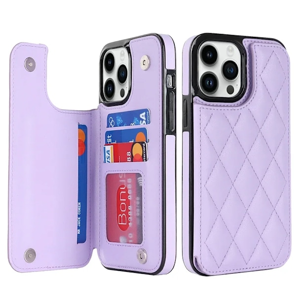 RY/Wallet Dobbelt Knap Lille Duftende Vind Kort Flip Læder Etui Til iPhone 16 Pro Max 15 14 13 12 11 SE 2022 20 X XS XR 8 7 Plus Black for iphone 14 Plus