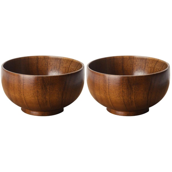 3 Pcs  12x6.7cm Practical Wood Salad Bowl Creative Thicken Fruits Bowl Round Bowl2 pcs12x12x6.7cm