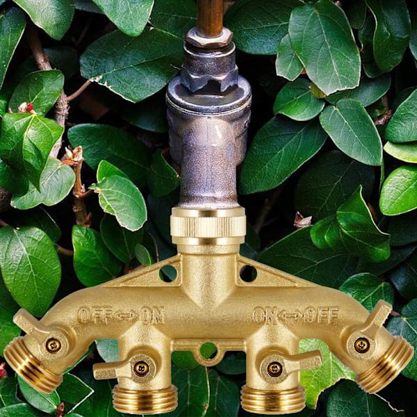 4-vejs Messing Slangedeler, Heavy Duty 4-vejs Have Slangeforbindelse 3/4 tommer, Solid 4-vejs Slange Adapter