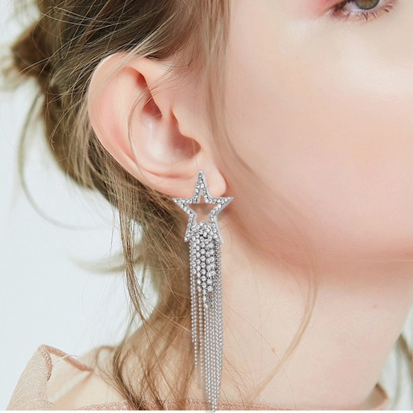 Kvinde Tassel Øreringe Stjerne Øre Stud Pave Krystal Dangle Øreringe Boho Vandfald Perle Frynser Drop Ørering