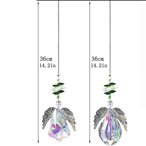Englevinge Vedhæng Med Regnbue Krystal Prisma Solfangst Vindue Hjem Ornament, Sæt Af 2