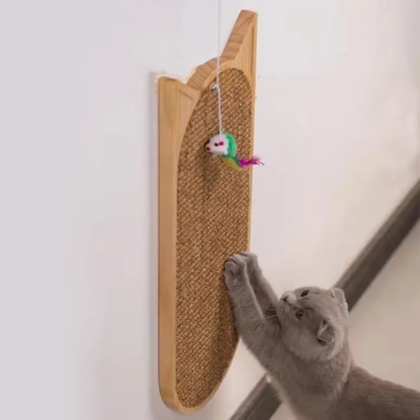 Wall Mounted Cat Scratching Post，Wooden Felt Cat Scratcher ，Wall Mount Vertical Scratch Pad for Indoor Cats or Kittens