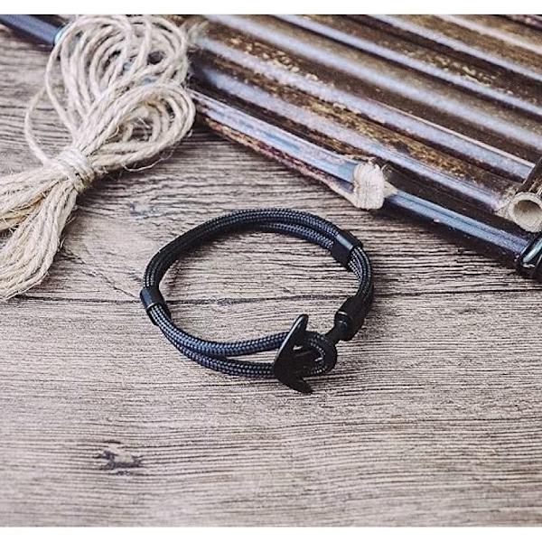 Klassiskt armband för män, svart rep med ankare, modeaccessoar, smycke, present