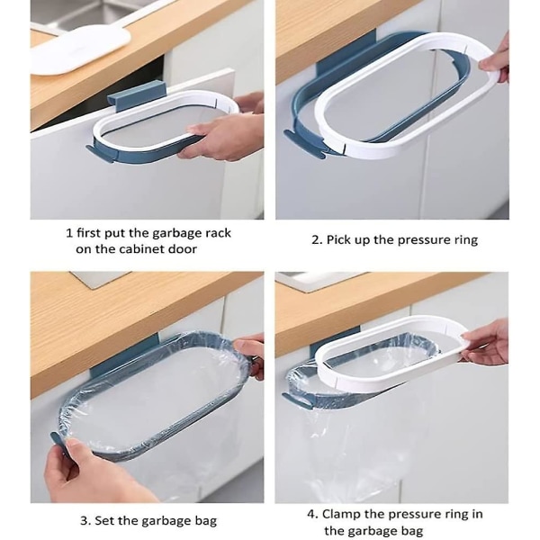 Skåpskorgar för kök, sopsäckshållare, plastpåsehållare, bärbar skräppåsehållare, sopsäckshållare för skåpsdörr (1 st, blå)