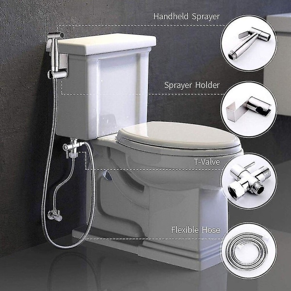 Multifunktionelt toilet hånd bidet vandhane Badeværelses bidet Bruser Sprøjte Messing T Adapter 1,5 m slangetank