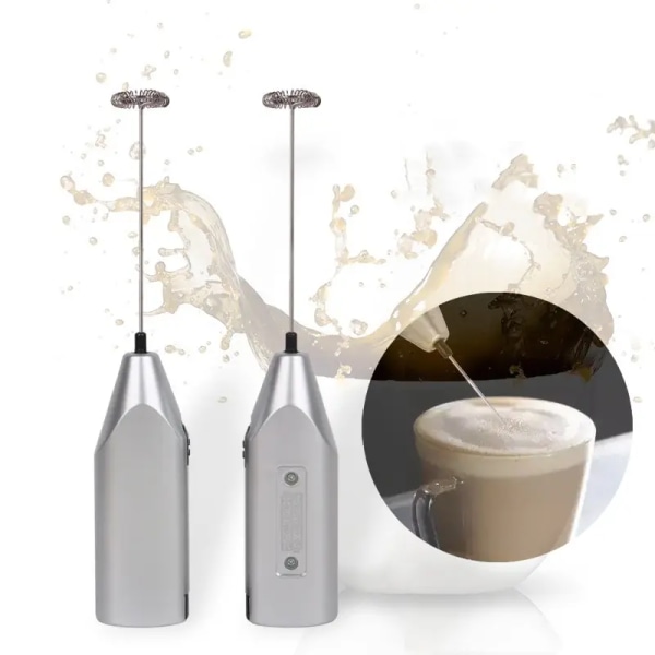 Elektrisk mjölkskummare för kaffe, Handhållen skummare för mjölk, visp, skummare, mixer, skummande stav för kaffe,