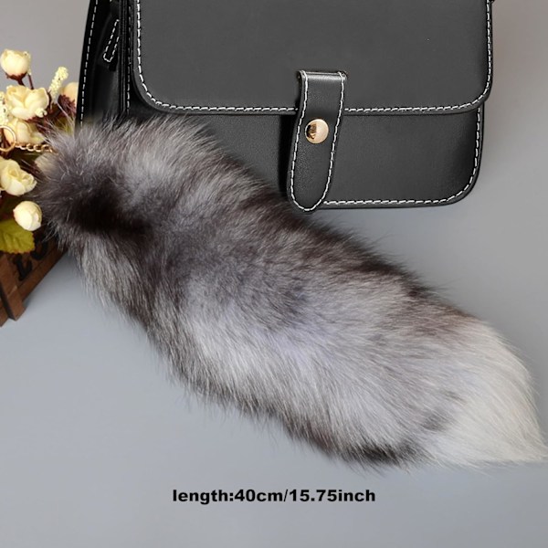 ru.Fake Fox Tail, 40 cm Djursvans, Fluffy Fuskpälssvans, Realistisk Fox Tail, Nyckelring, Plånboksdekoration Fox Tail, Rollspel, Sølv