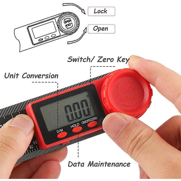 LCD Digital Vinkelmätare Linjal, 200mm/7 Tum Vinkelmätare Gradskiva Inclinometer Goniometer Elektronisk Vinkelmätningsverktyg För Träbearbetning