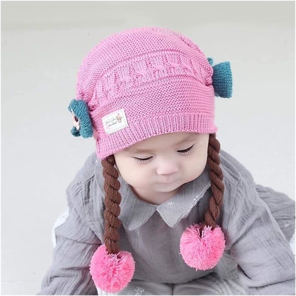 Nyfödda Bebis Mössor Söta Små Mössor Höst Vinter Vår Bebis Flickor Mössa Varm Stickad Ullhatt för 6-18 Månader Barn Bebis (Rosa Läder)