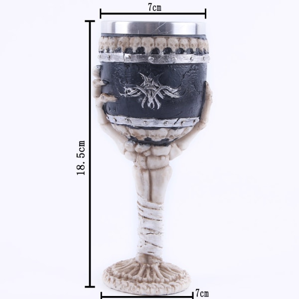 Skjelettarmglass, hodeskalle Vinglass Personlig gave hjemmedekorasjon 7 x 7 x 18,5 cm, elfenben/grå