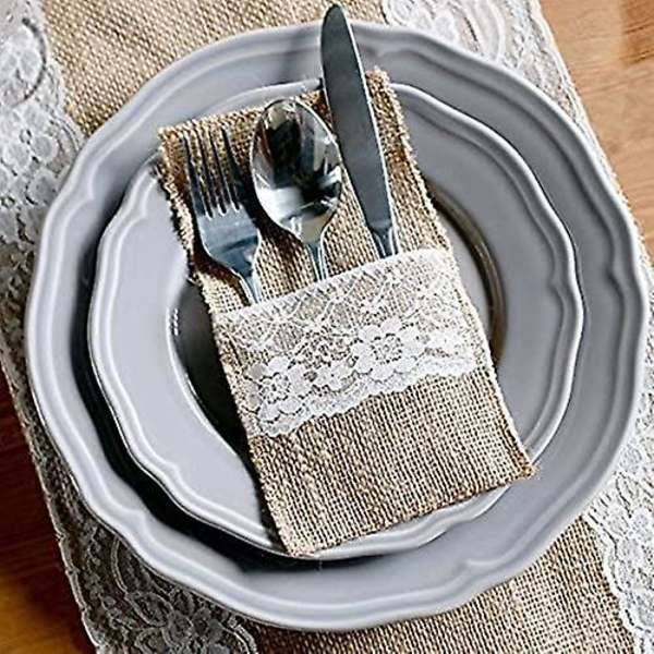 Sæt med 50 Naturlige Burlap Bestik - 21 X 11
