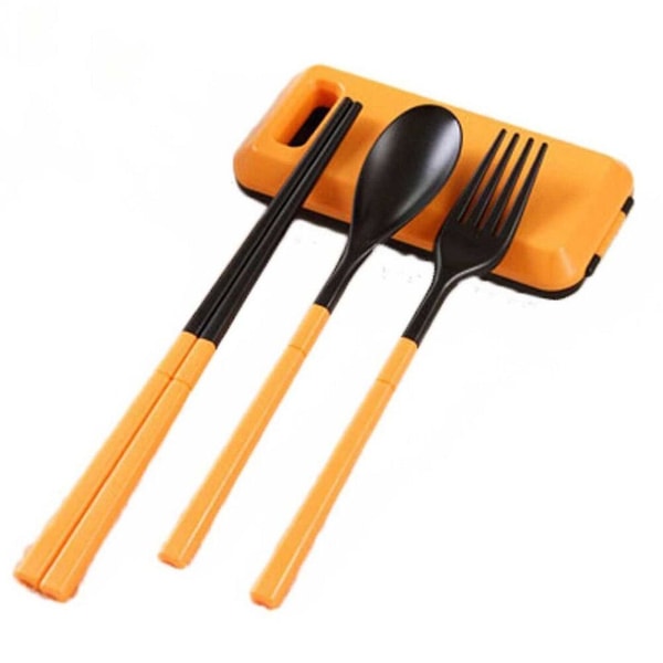 Miljövänlig bärbar hopfällbar utomhusresebestick Bestick Gaffel Sked Ätpinnar Set med case (blå) Orange Orange