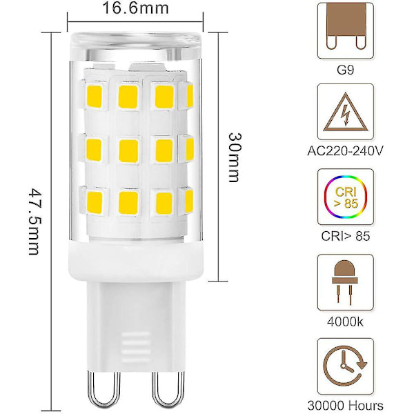 G9 LED Pære, 3W Halogen Pære, G9 Fatning Energibesparende LED Lys, 5 Pak
