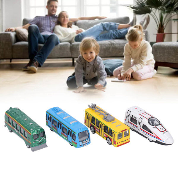 4 stk. Støbt Legeringsbus Model Sæt Børn Simuleret Udsøgt Sjov Træk Tilbage Bilkøretøj Legetøj Dekoration Type B