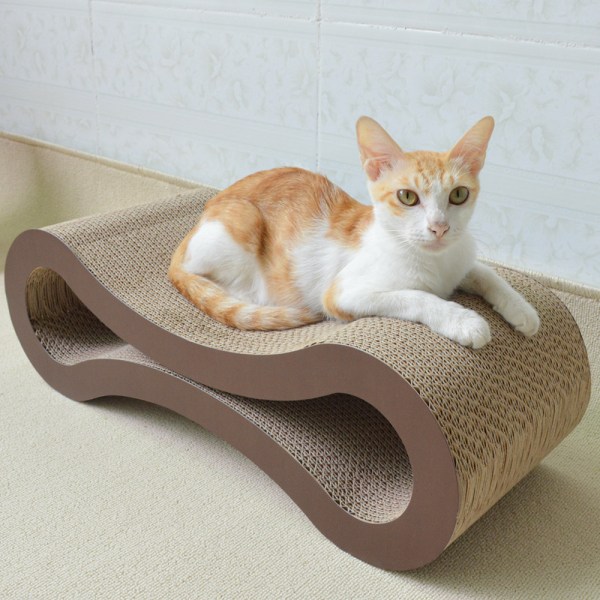 Cat Scratcher kartong, sängmöbelskydd, oändlighetsform, böjd (kaffefärg)