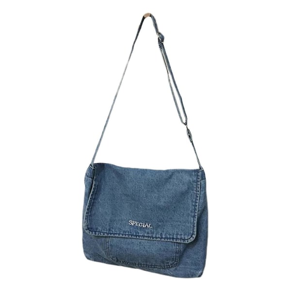 Damväska i denim, axelväska, crossbody-väska, stor kapacitet, jeansväska Blue 30*9*25cm