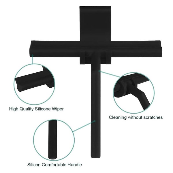 Duschraka Silikon Utan Borrning Badrumsraka, Fönsterdragande För Badrumsspegel Fönsterglasrengöring Svart
