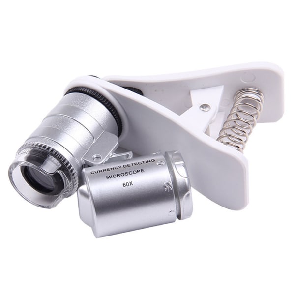 60X Clip-On Mikroskop Telefon Förstoringsglas UV LED Universal Mikrolins Bärbar Mobiltelefon Smartphone Kamera Lupp för små tryck Klockor Jewel