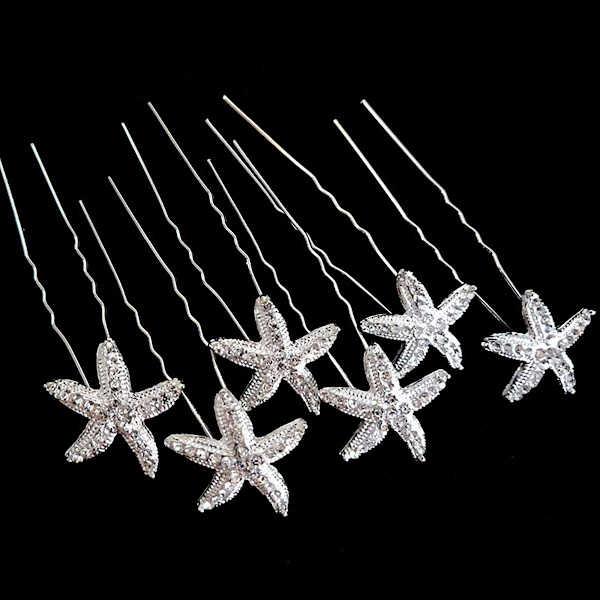 10 st U-formade Rhinestone Bröllopshårnålar Silver Söstjärna Kristall Fest Hårklämma Huvudbonad Bal Hårkläder Smycken Hårnålar