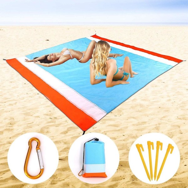 Strandmatte Strandmatte Stor 240cm X 250cm Strandteppe Camping Vanntett Sandsikker Bærbar Strandhåndkle Med Lomme Bærbar Foldbar Strandhåndklematte