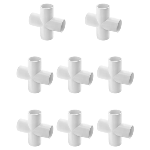 4-vejs 1\" kryds PVC-fitting, 8-pak PVC-fitting-stik, møbelkvalitet, til byggeri af møbler og PVC-konstruktioner, hvid