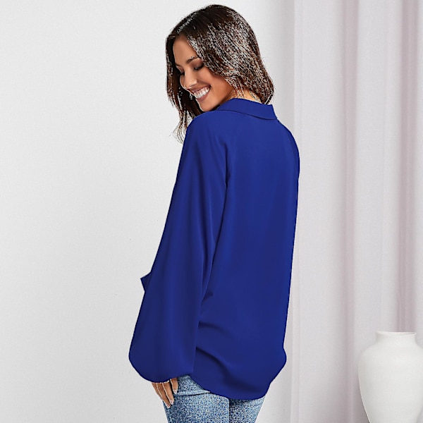 Dam Blusar Långa Lykta Ärmar V-ringad Design Sense Niche Högkvalitativ Lösa Toppar XL Blå Blue XL