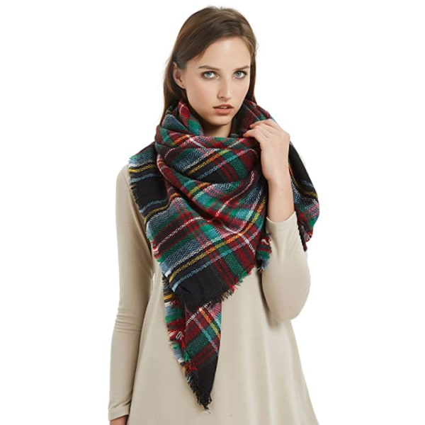 Efterårs- og vinterimitation cashmere farverig ternet firkantet tørklæde dobbeltsidet tørklæde dame sjal farverig ternet tørklæde 140*140cm (FX-08